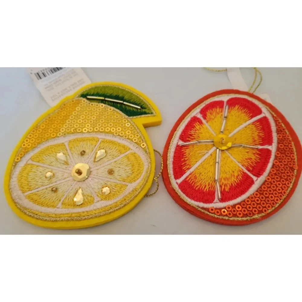 4x 2022 Wondershop Fruit Shaped Sequined Holiday Ornaments Christmas Apple Pear